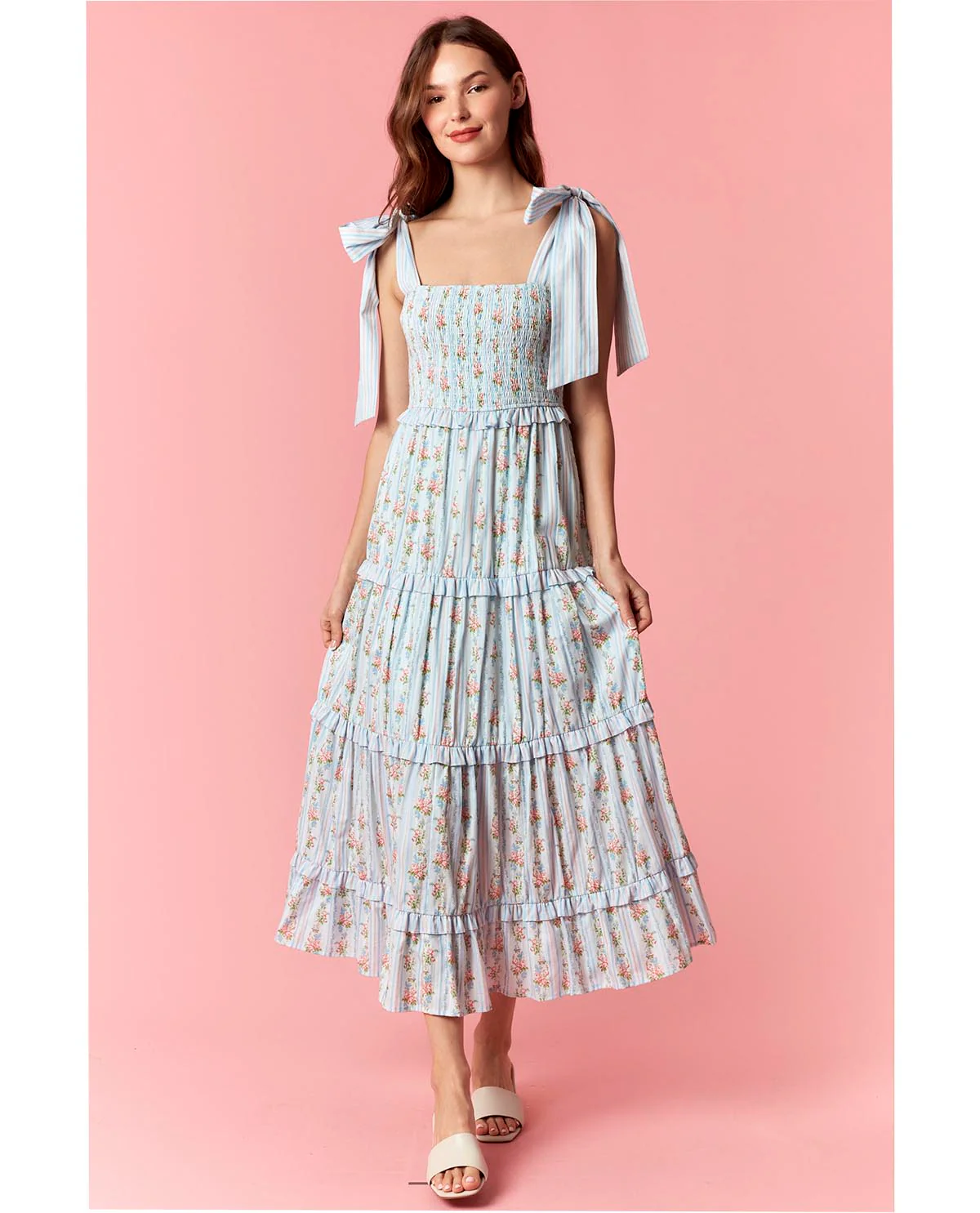 Peach Love Floral Mixed Print Dress - Image 4