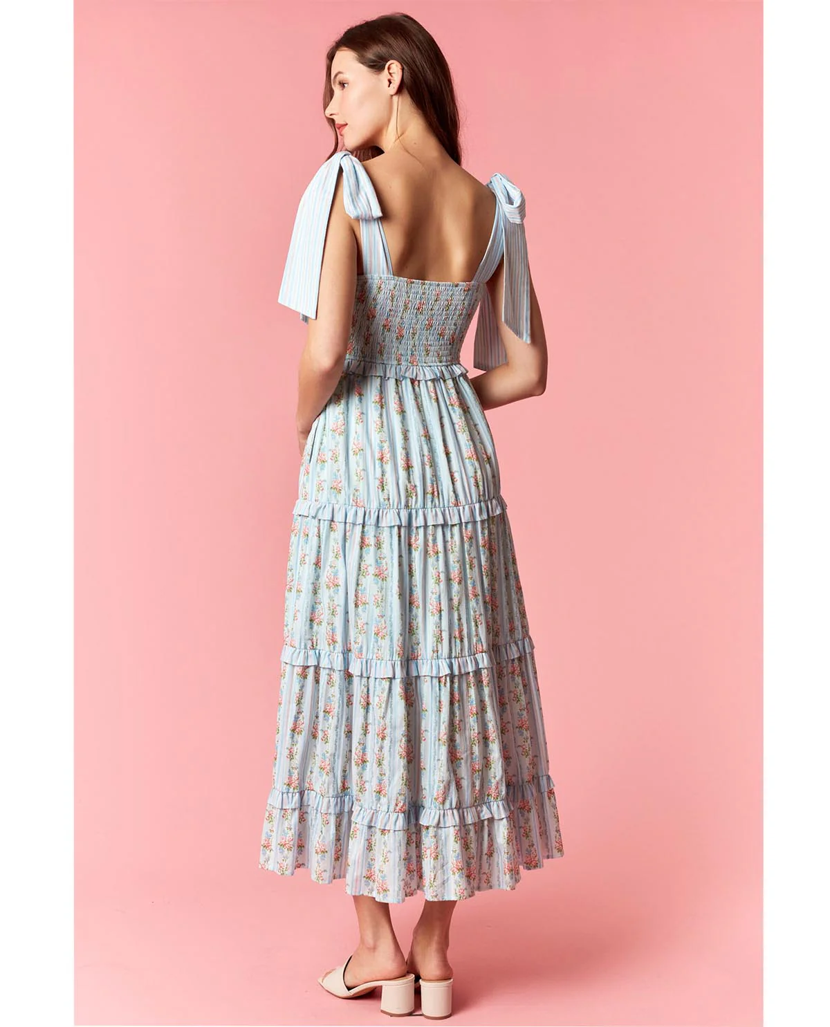 Peach Love Floral Mixed Print Dress - Image 5