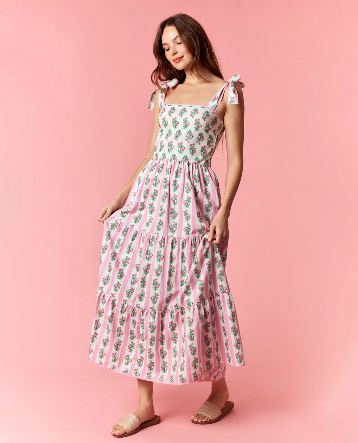 Peach Love Floral Smocked Sleeveless Dress - Image 3