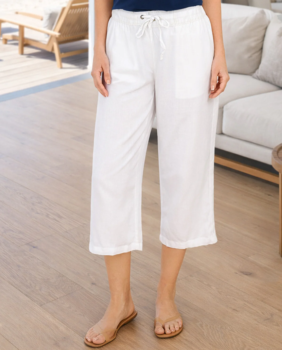 Dash Yarn Dye Linen Tie Waist Capri - Image 2