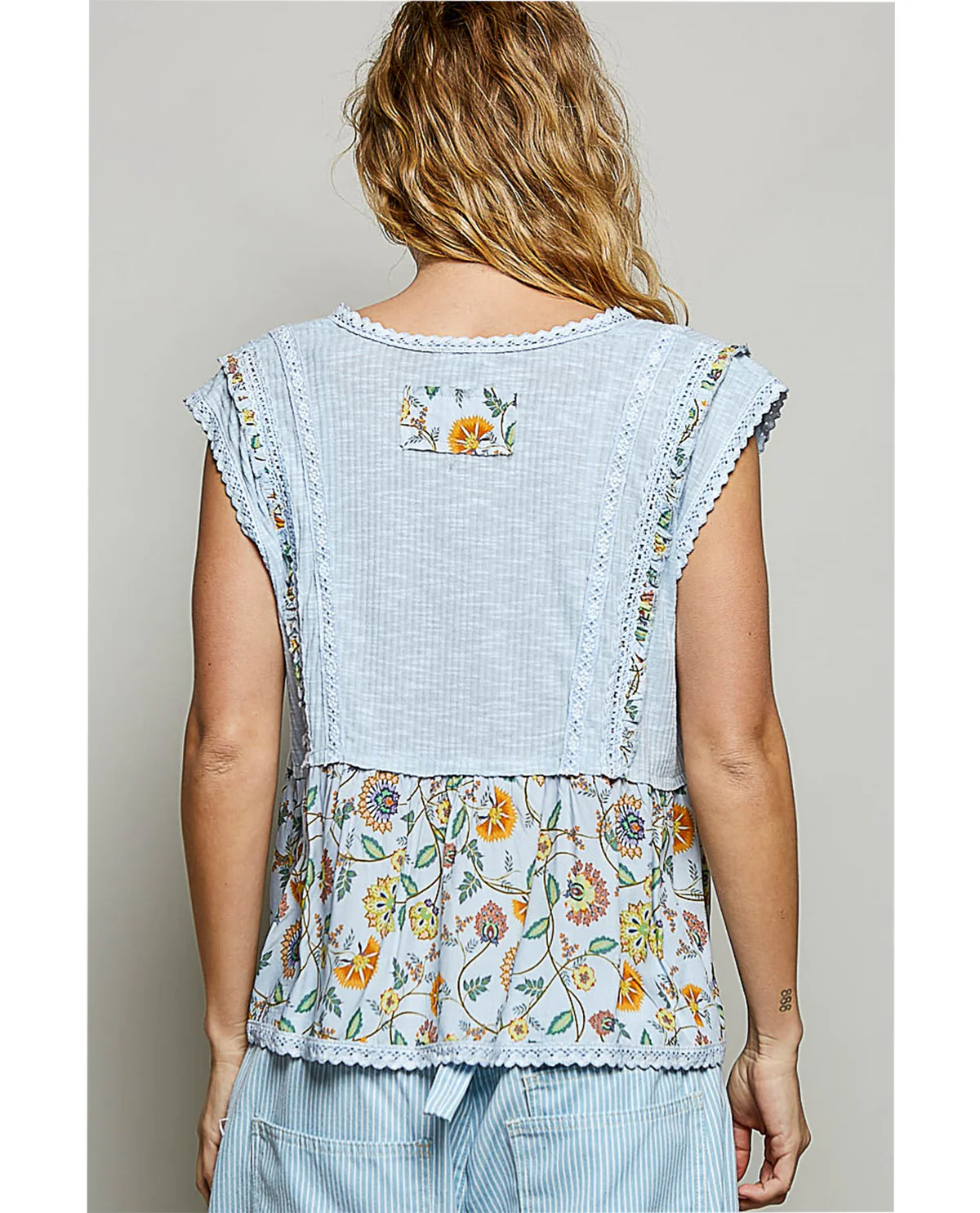 POL Crochet Print Mix Top Baby Blue - Image 2
