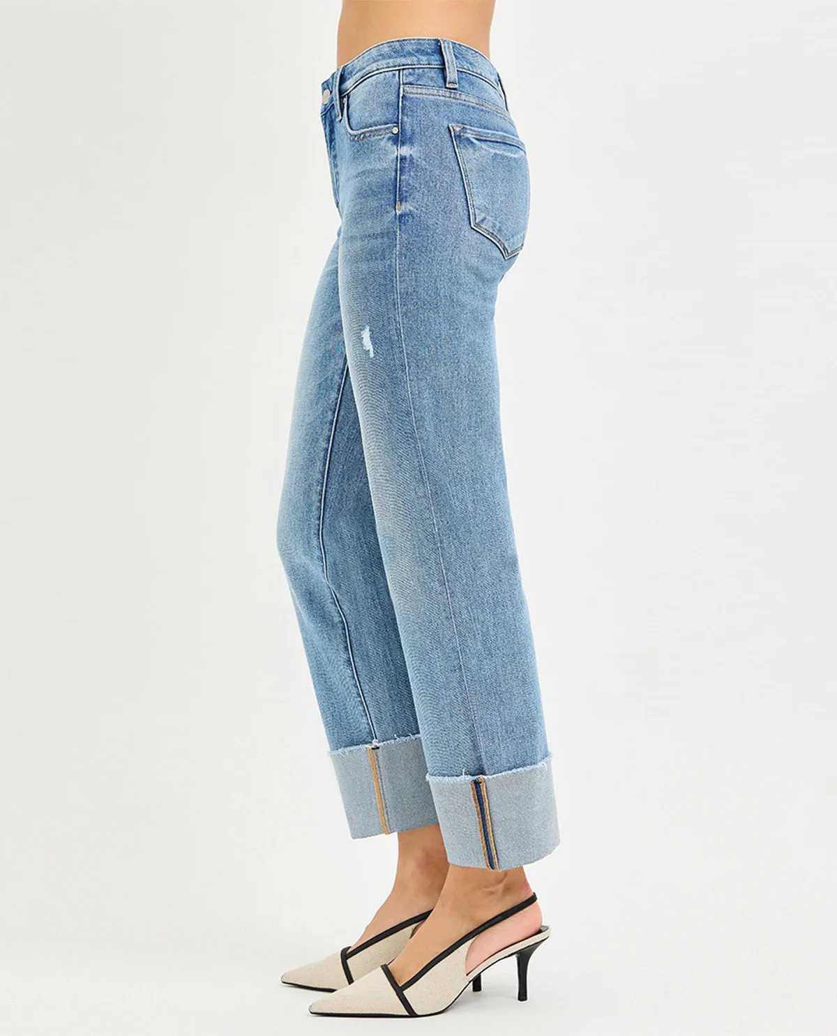Risen Mid Rise Crop Cuffed Jeans Medium Wash - Image 2