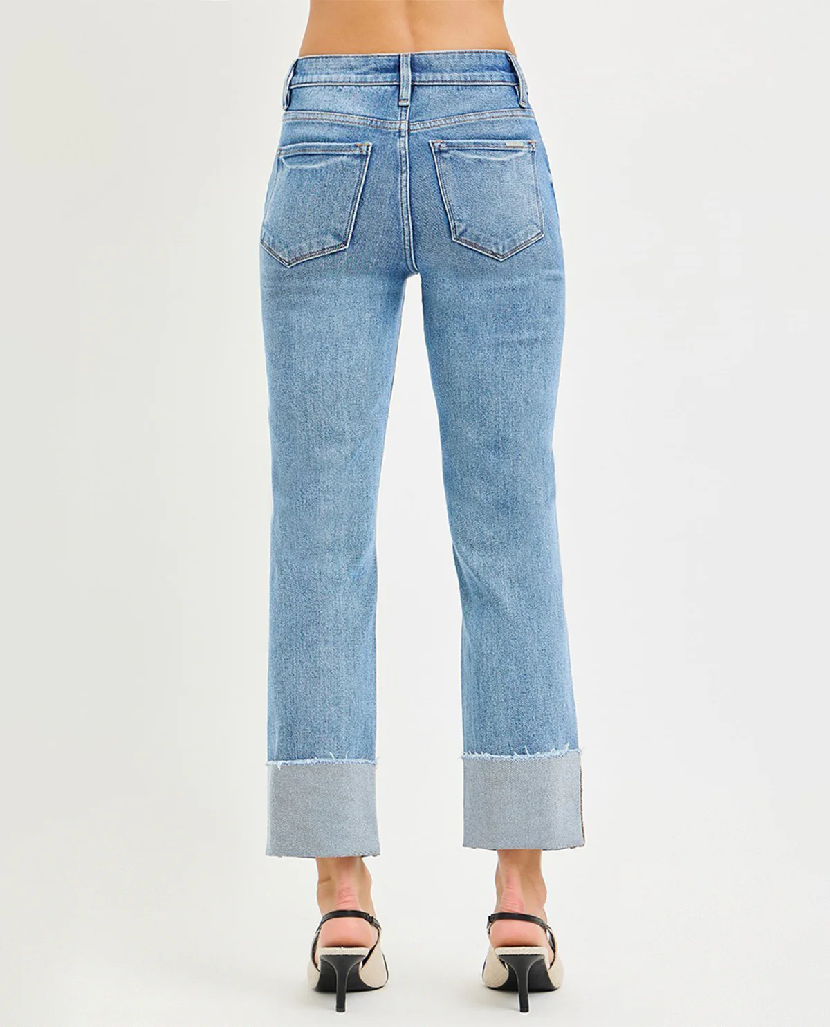 Risen Mid Rise Crop Cuffed Jeans Medium Wash - Image 3