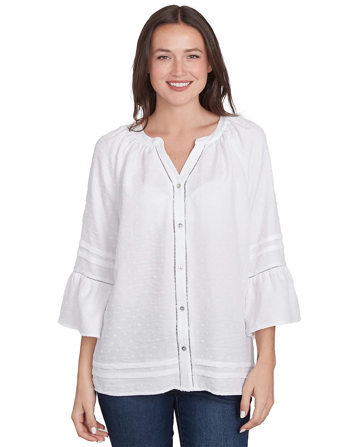 Ruby Road Bella Vista 3/4 Sleeve Clip Dot Woven Top - Image 3