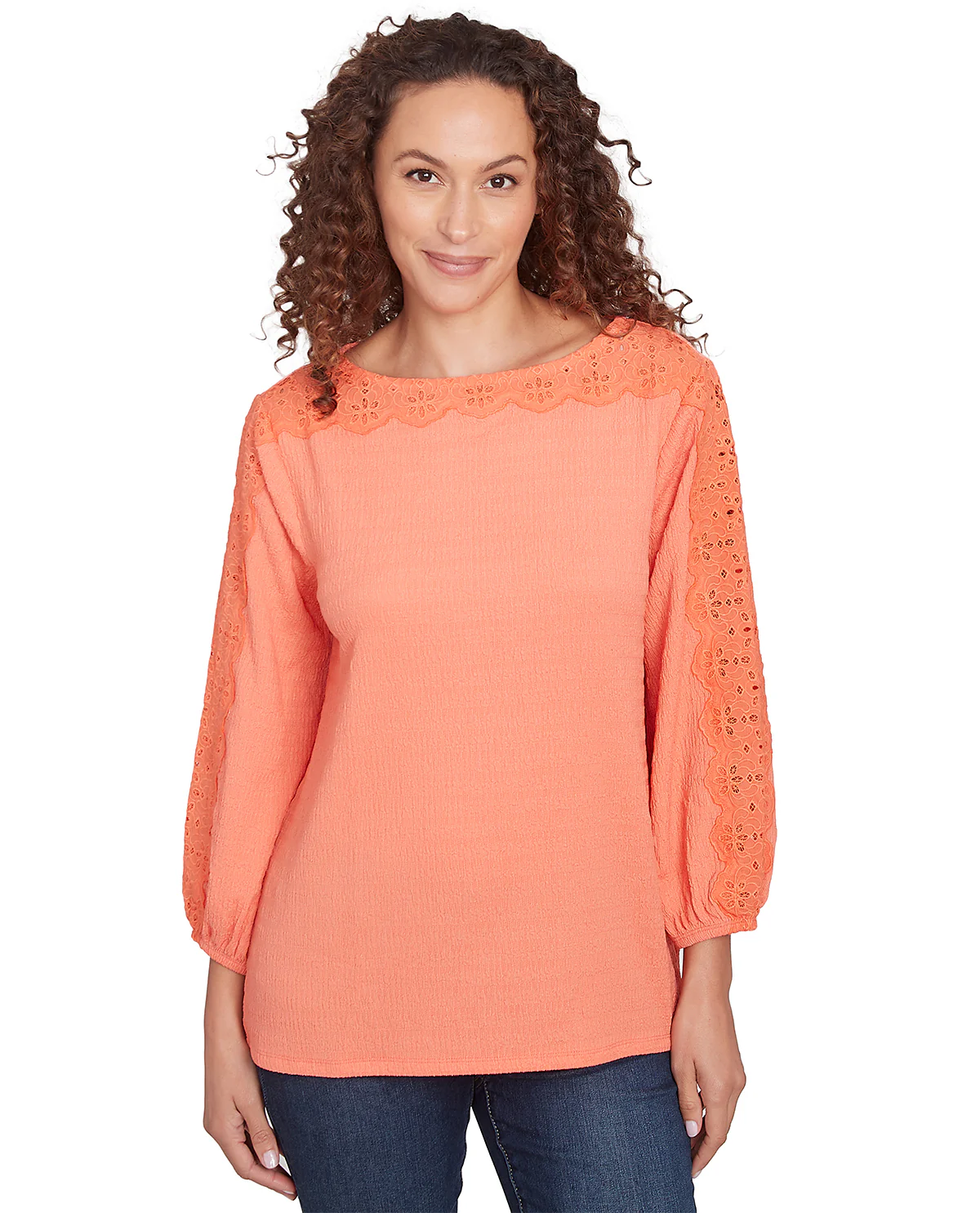 Ruby Road Petite Bella Vista Lace Trim Knit Top - Image 3