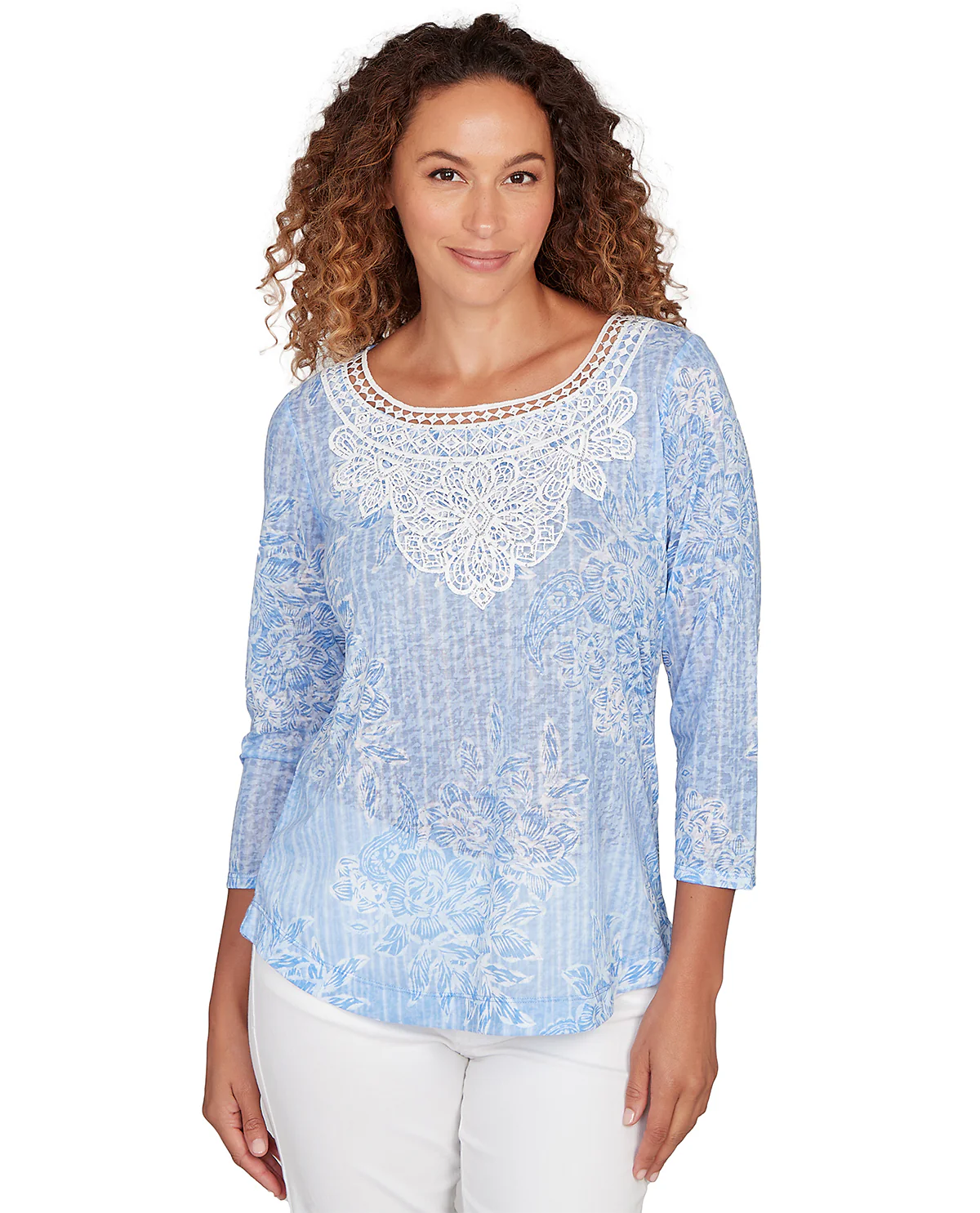 Ruby Road Petite Floral Sublimation Print Knit Top - Image 2
