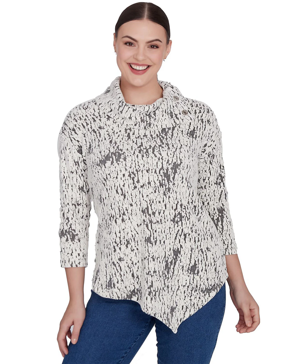 Ruby Road Petite Must Haves II Cowl Neck Jacquard Knit Top - Image 2