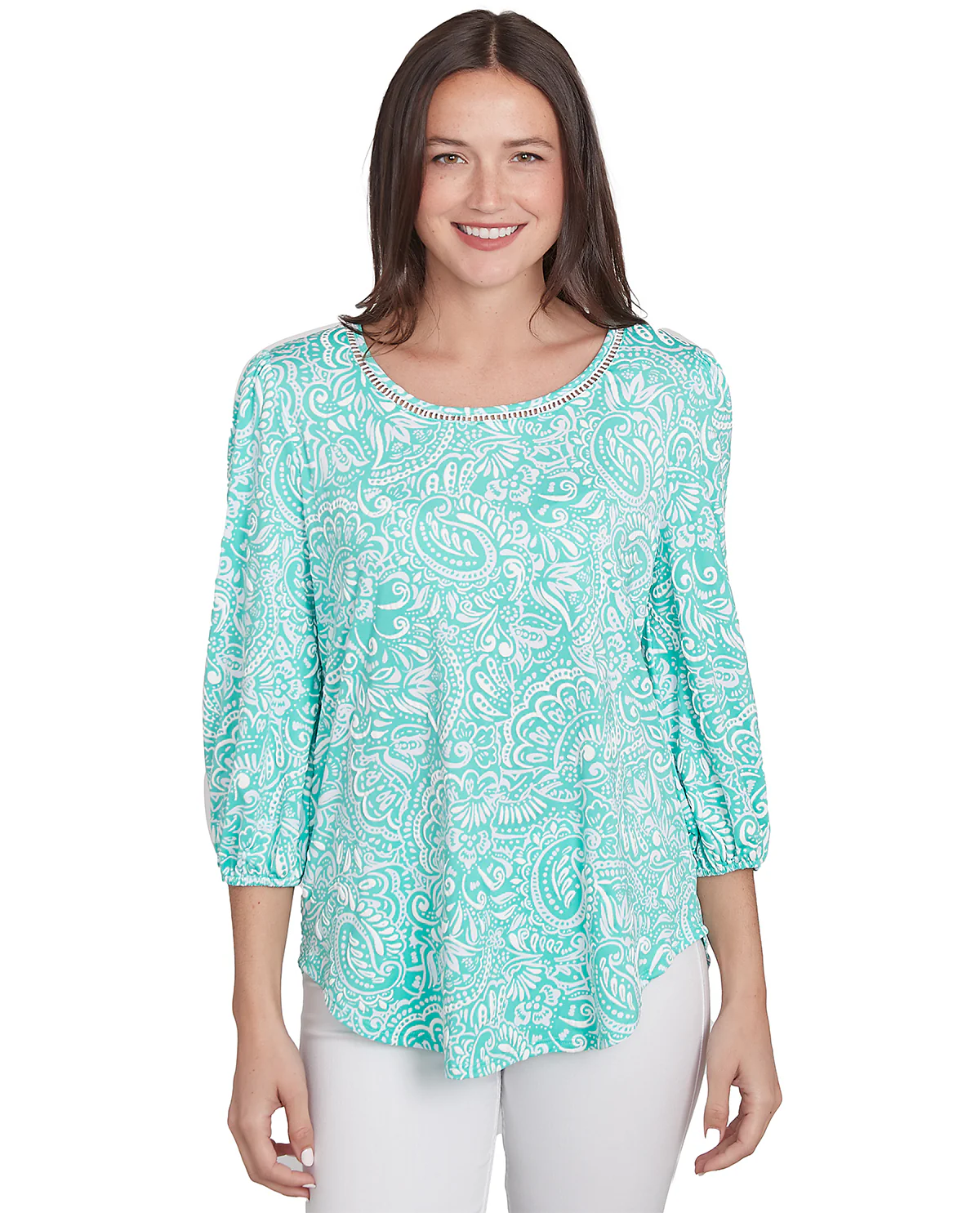 Ruby Road Hello Spring Embroidered Puff Print Knit Top - Image 2