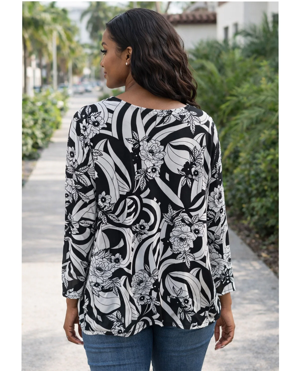 Ruby Road Must Haves Floral Knit Top Black/White - Image 2