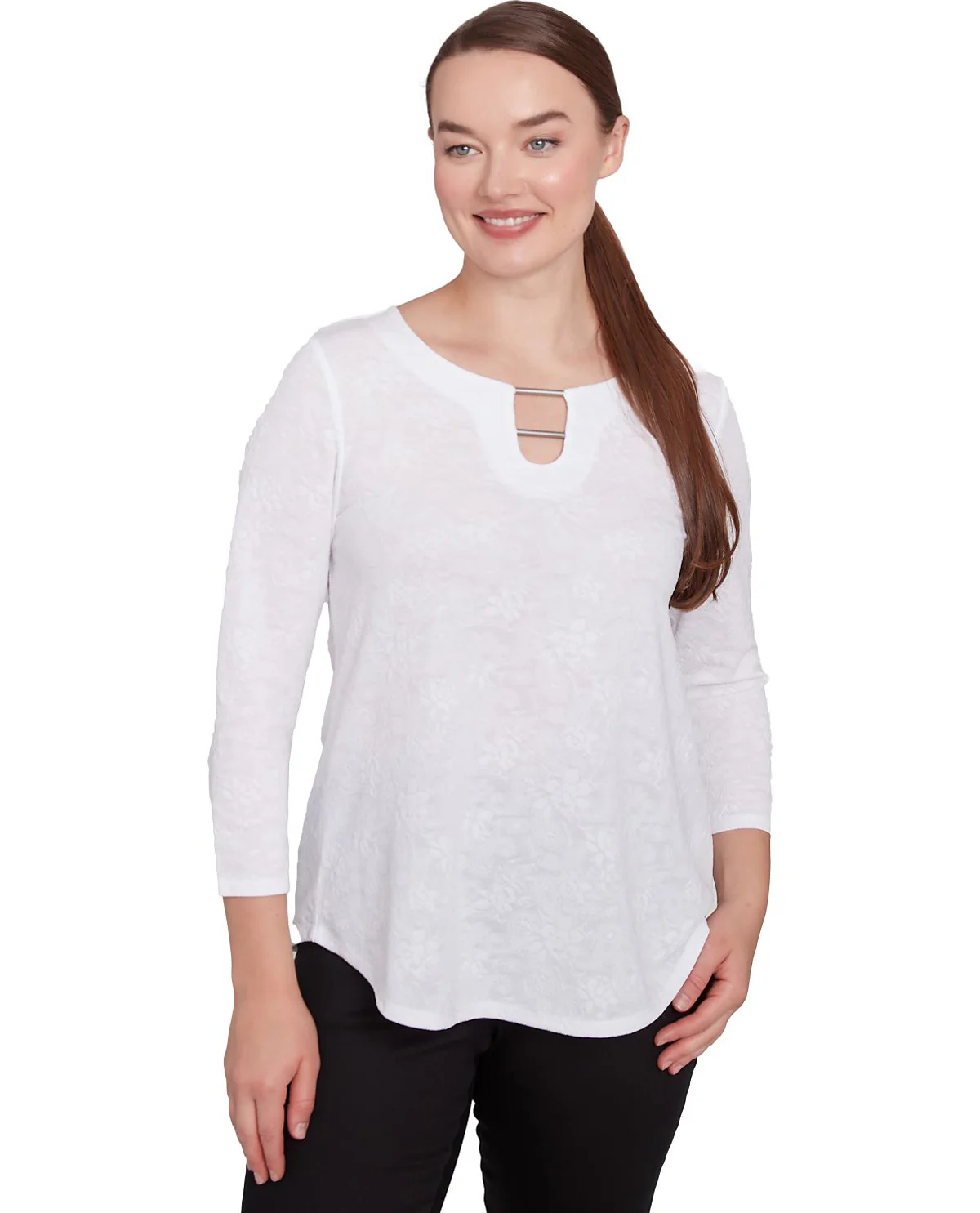 Ruby Road Monochrome Moment 3/4 Knit Paisley Top - Image 2
