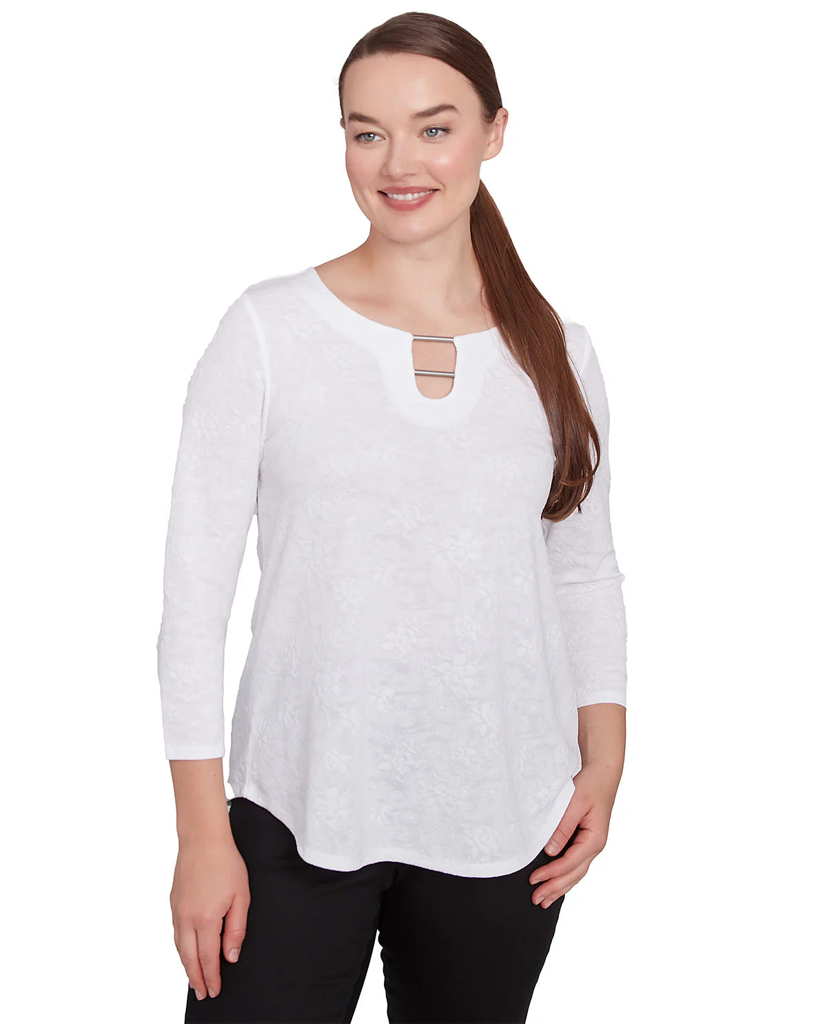 Ruby Road Monochrome Moment Solid Paisley Knit Top With Bar - Image 3
