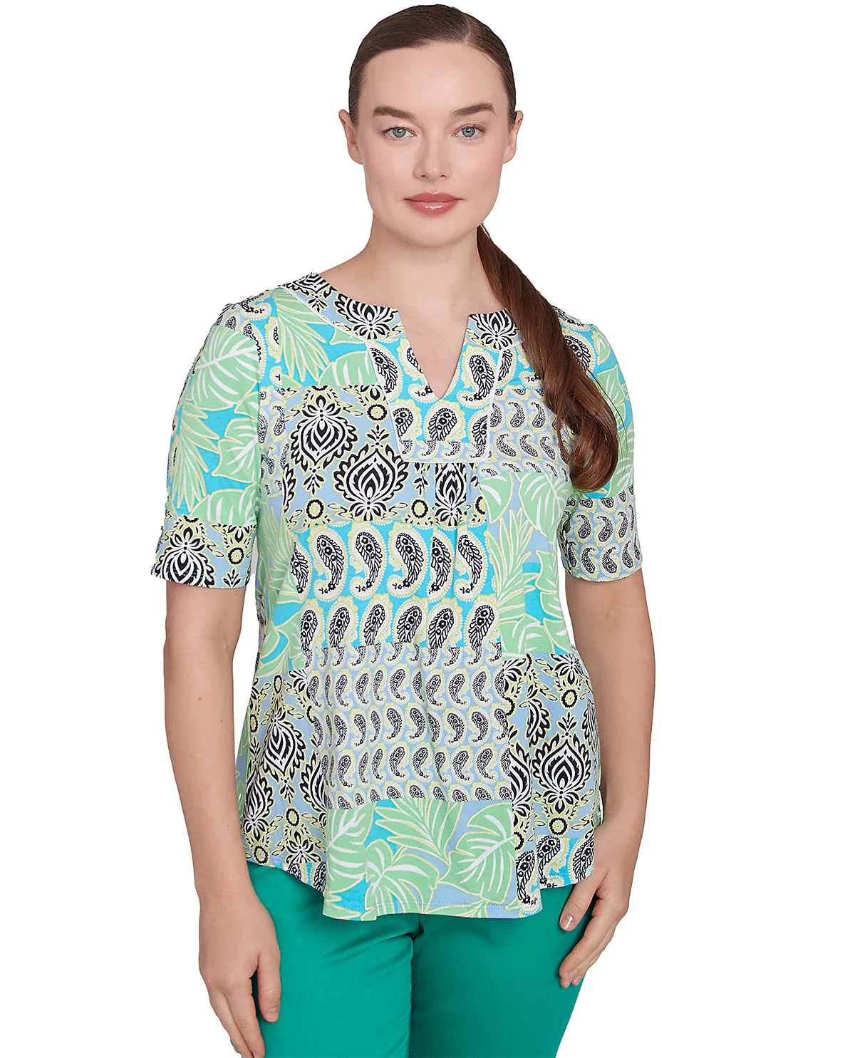 Ruby Road Puttin On the Prints Patchwork Knit Top - Image 2