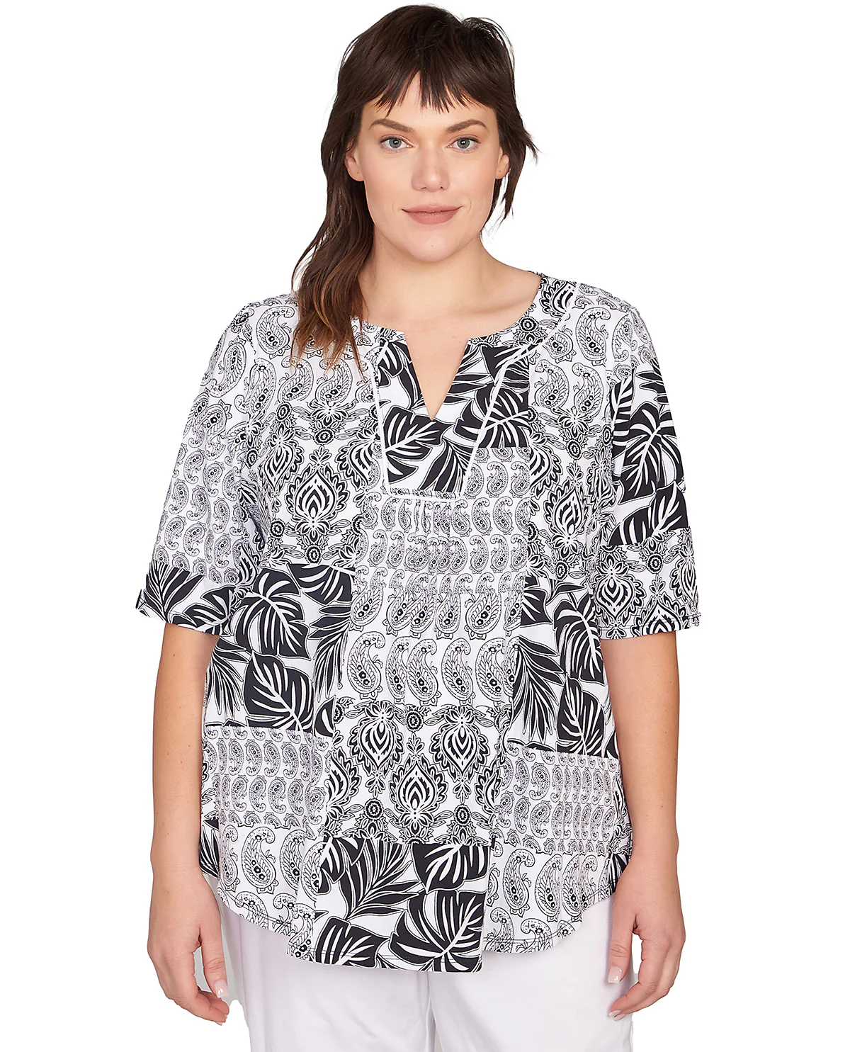 Ruby Road Puttin On the Prints Patchwork Knit Top - Image 2