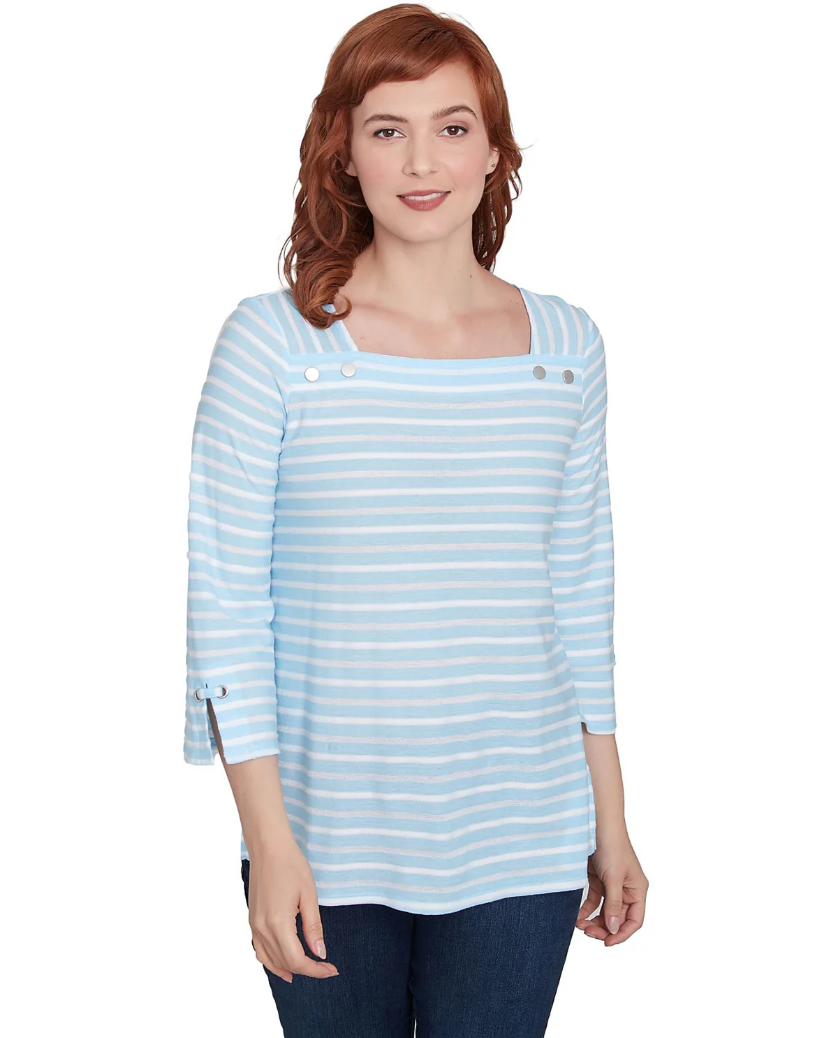Ruby Road Petite Resort Ready 3/4 Square Neck Stripe Top - Image 2