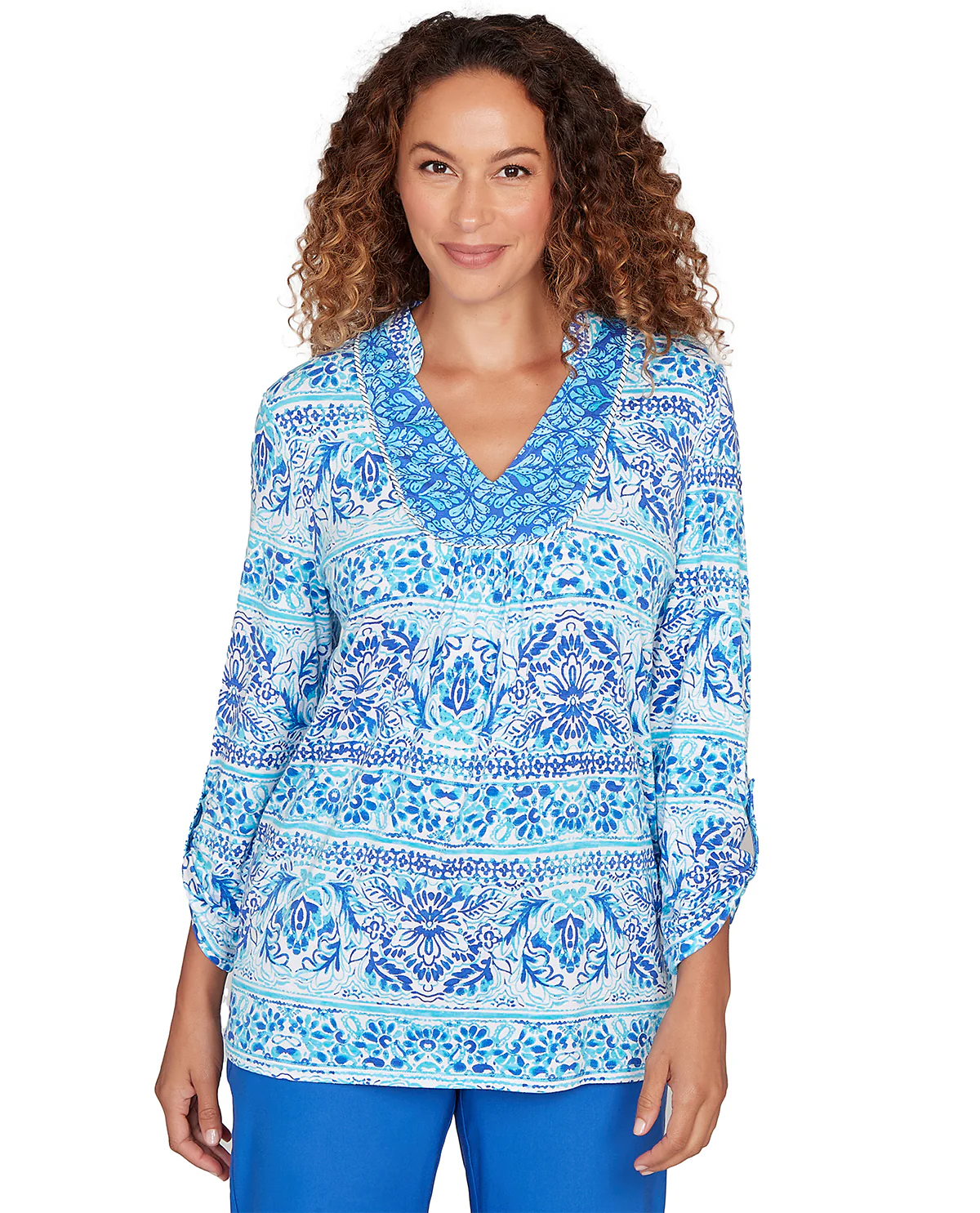 Ruby Road Set Sail 3/4 Sleeve V-Neck Stripe Top - Image 2