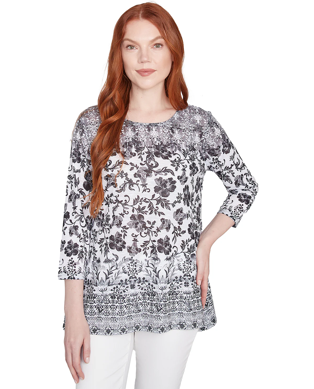 Ruby Road Spring Sublimation Floral Ombre Knit Top - Image 2