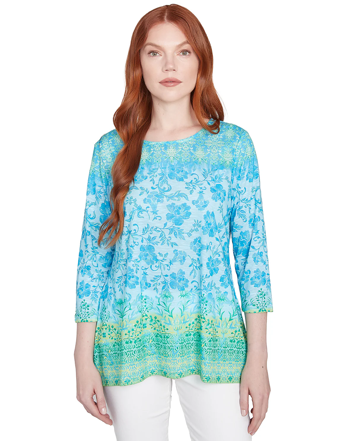 Ruby Road Spring Sublimation Floral Ombre Knit Top - Image 3
