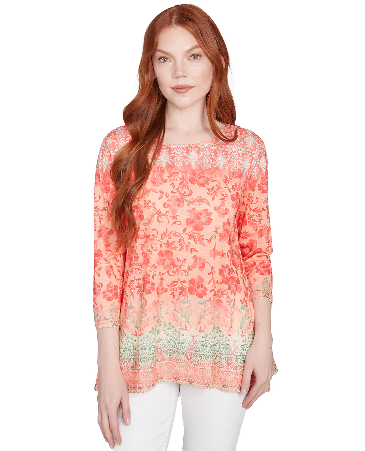 Ruby Road Spring Sublimation Floral Ombre Knit Top - Image 4