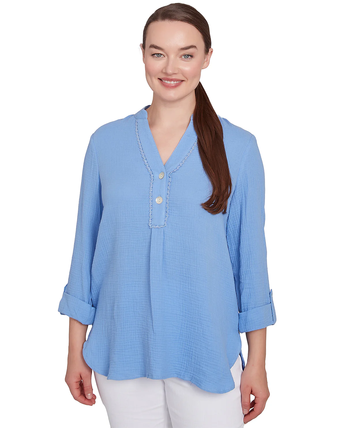 Ruby Road Watercolor Dreams 3/4 Sleeve Double Gauze Top - Image 2