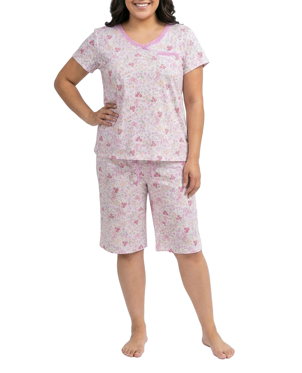 Karen Neuburger Short Sleeve Henley & Bermuda Short Set - Image 2