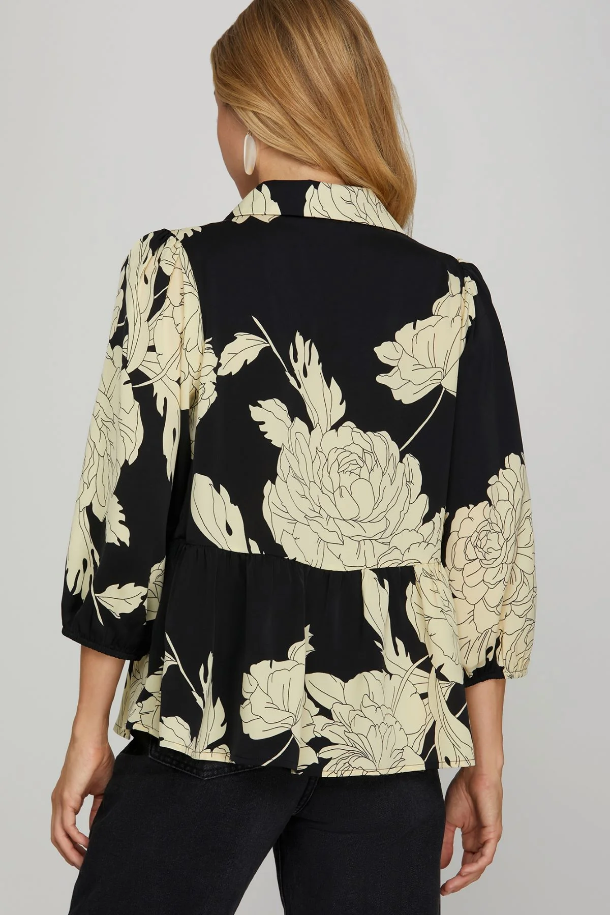 She & Sky Print Collar Button Down With Scallop Trim Blouse - Image 2