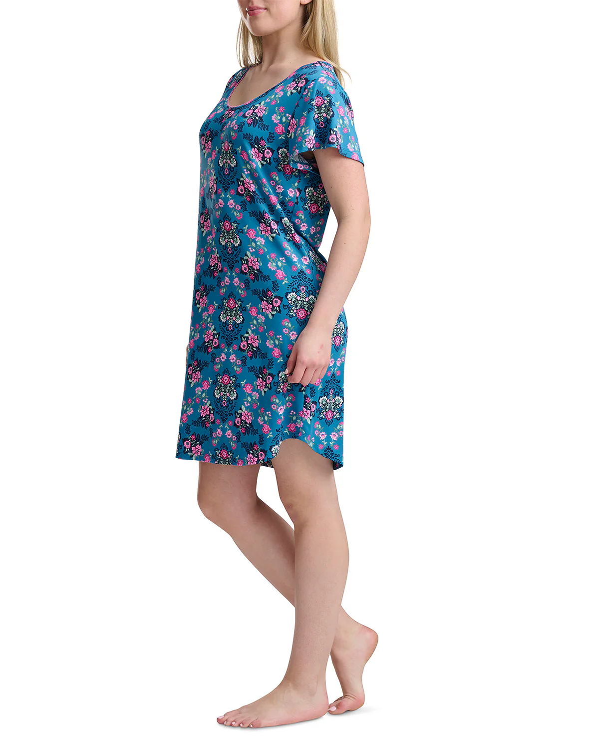 Karen Neuburger Short Sleeve Scoop Neck Sleepdress Floral Blue - Image 2