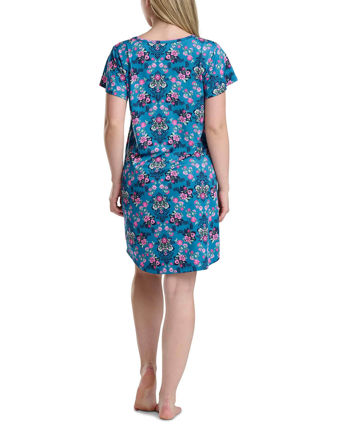 Karen Neuburger Short Sleeve Scoop Neck Sleepdress Floral Blue - Image 3
