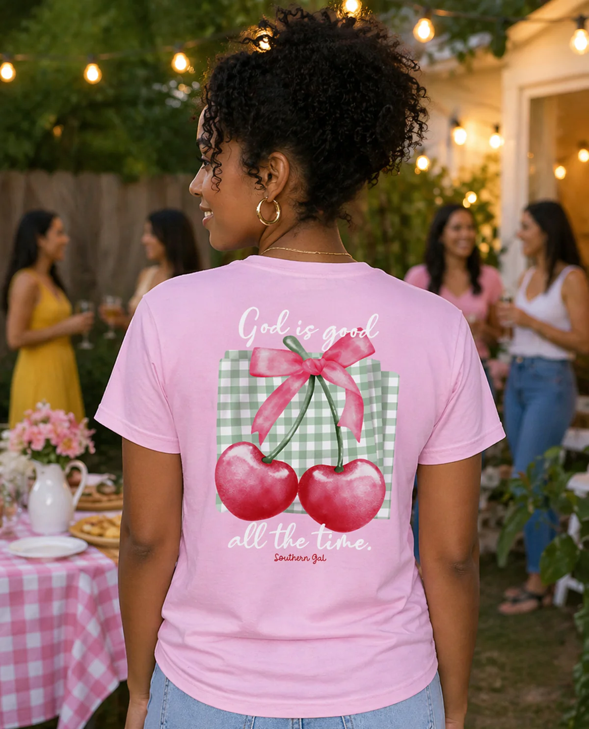 Southern Gal Cherries Short Sleeve Screen Tee Lt Pink - Image 2