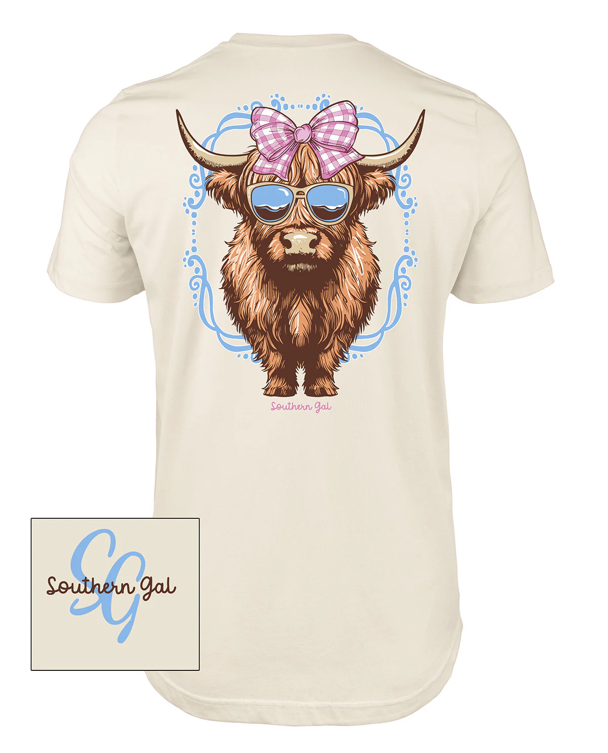 Southern Gal Heifers Bow Short Sleeve Screen Tee Natural - Image 2