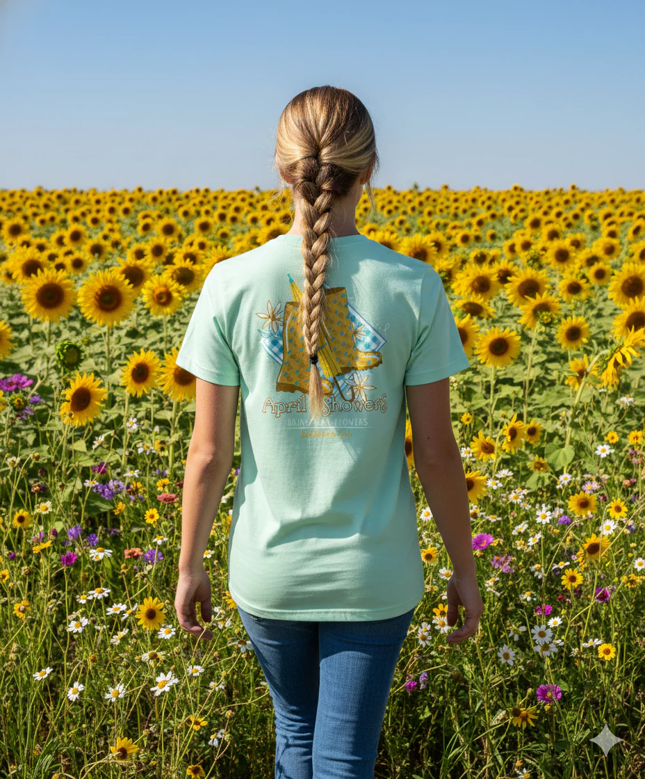 Southern Gal Rain Boots Short Sleeve Screen Tee Mint - Image 2