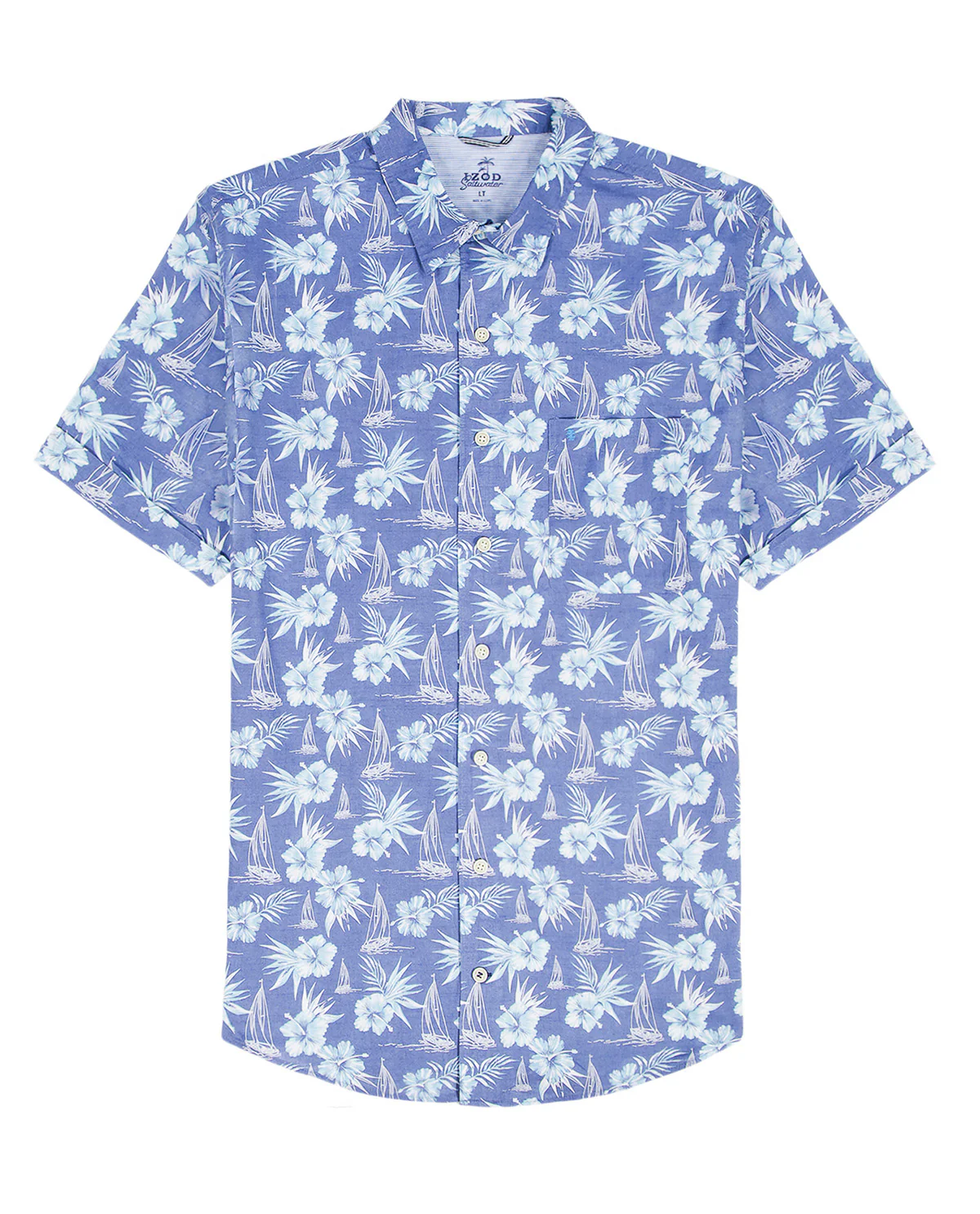 Izod Short Sleeve Dockside Chambray Sail Boat Print Blue - Image 2
