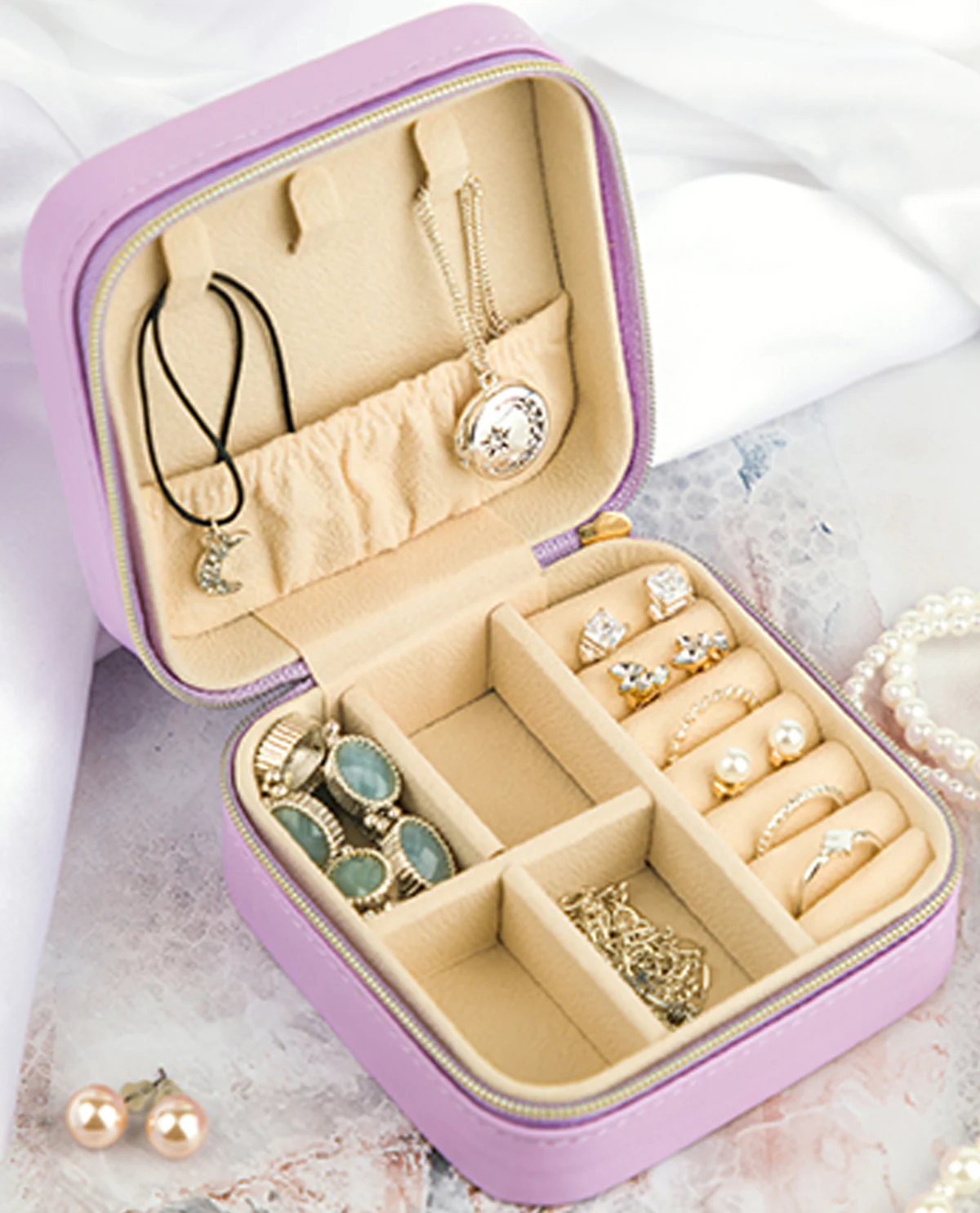 Mini Printed Travel Jewelry Organizer Lilac Haze - Image 3