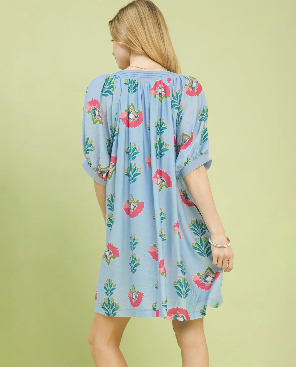 Umgee Abstract Print Mini Dress Lt Blue - Image 3