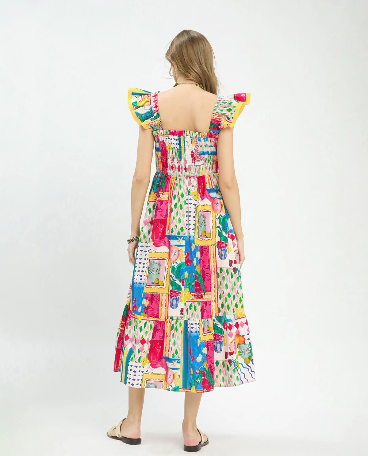 Umgee Abstract Print Smocked Dress Multi - Image 2
