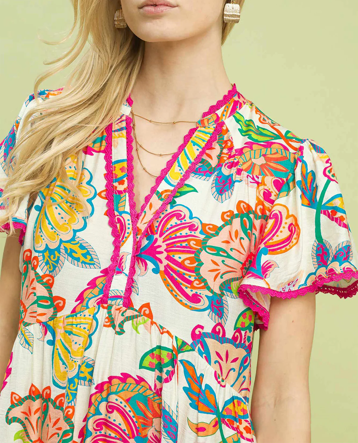Umgee Boho Floral Tiered Dress Cream - Image 2