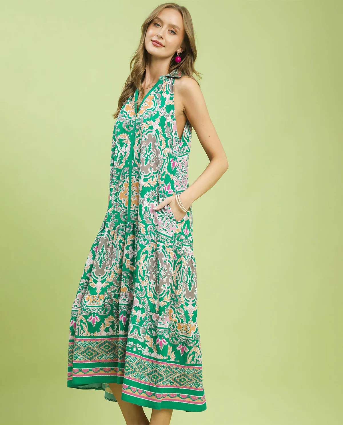 Umgee Border Print Tiered Dress - Image 2
