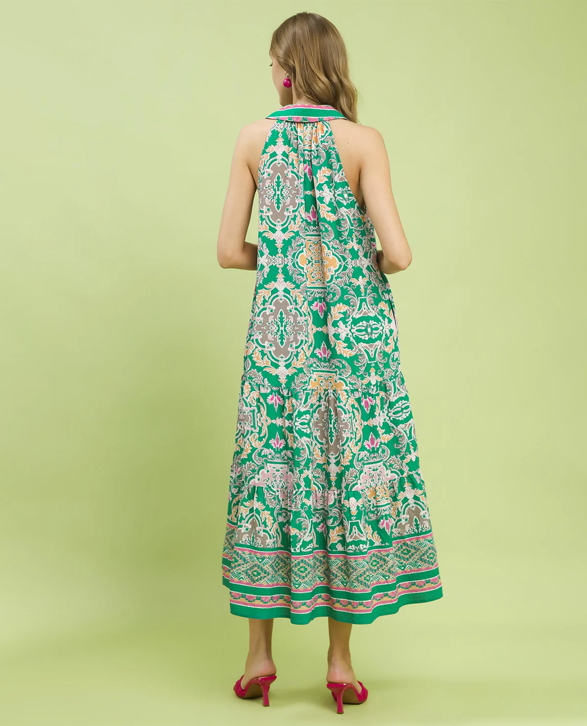 Umgee Border Print Tiered Dress - Image 3