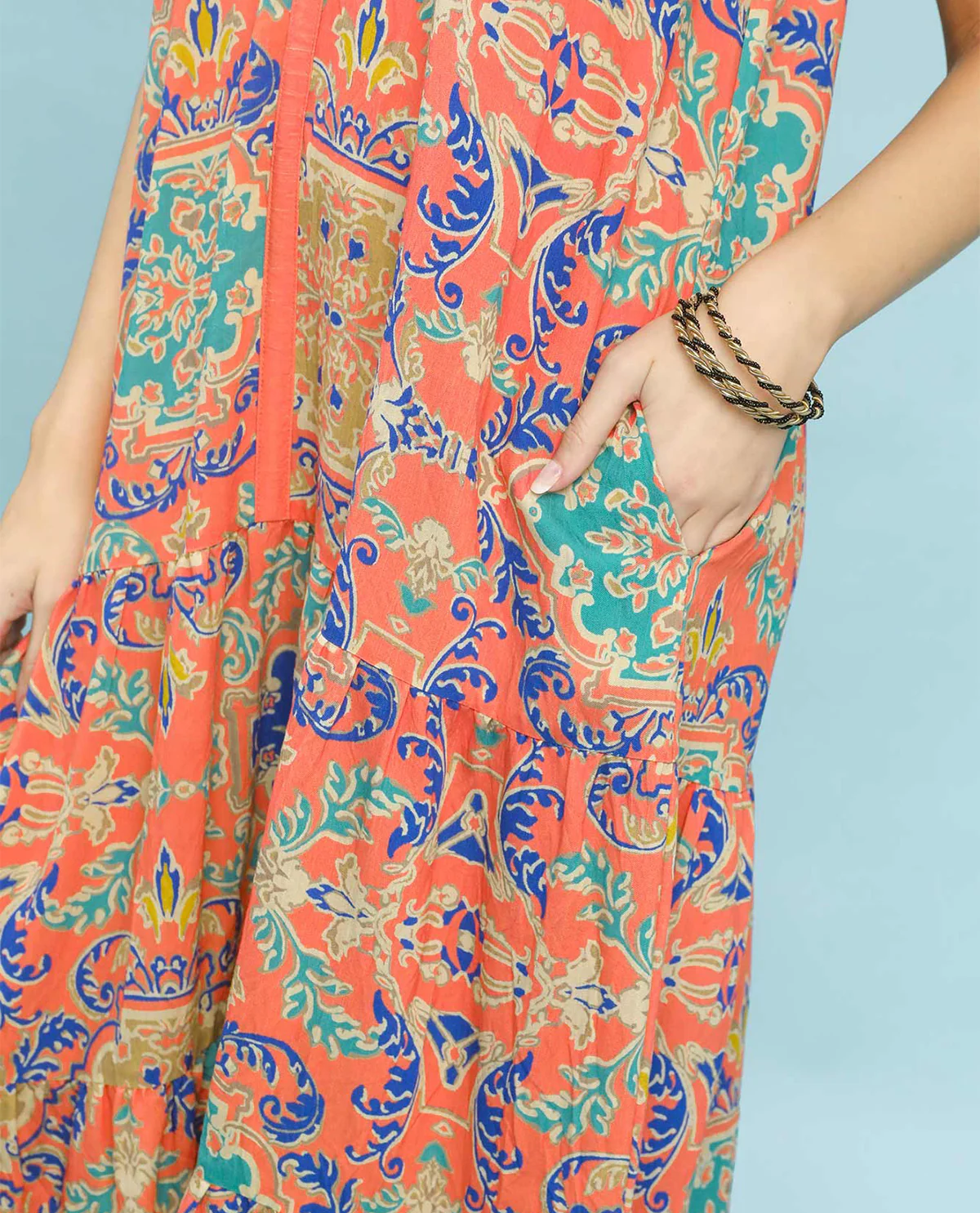Umgee Border Print Tiered Dress - Image 6