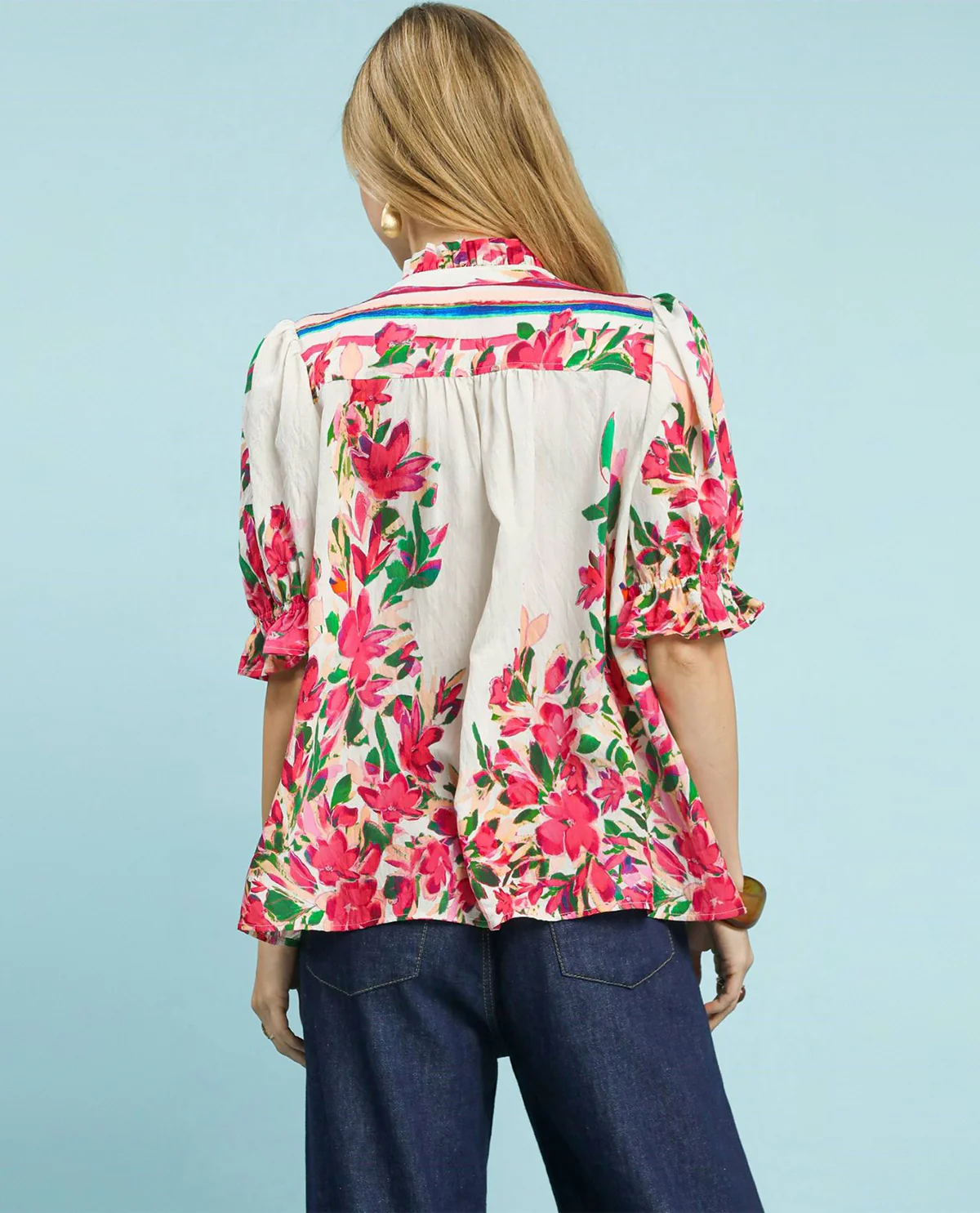 Umgee Mixed Floral Puff Sleeve Babydoll Top - Image 4