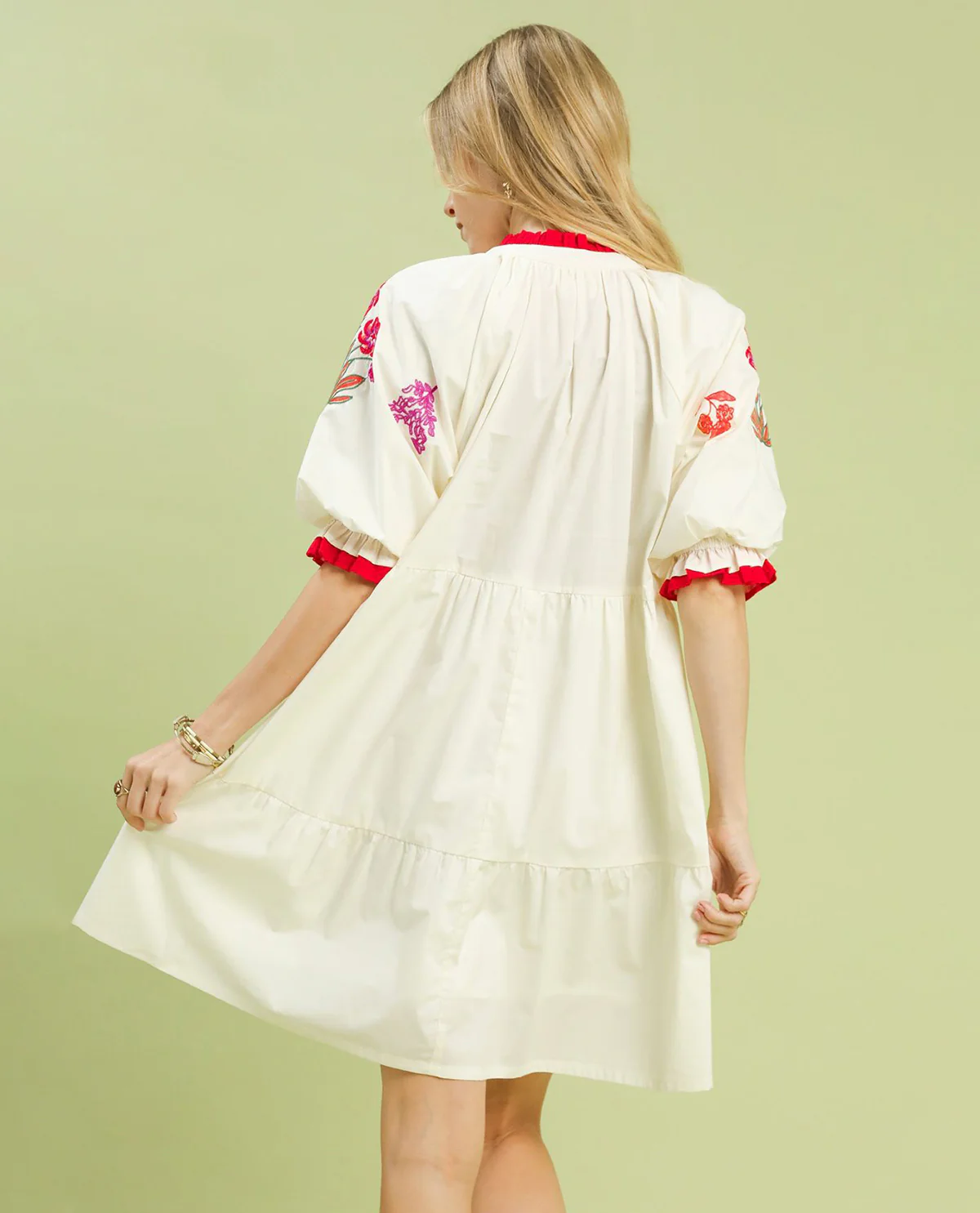 Umgee Bubble Sleeve Embroided Dress Ivory - Image 3