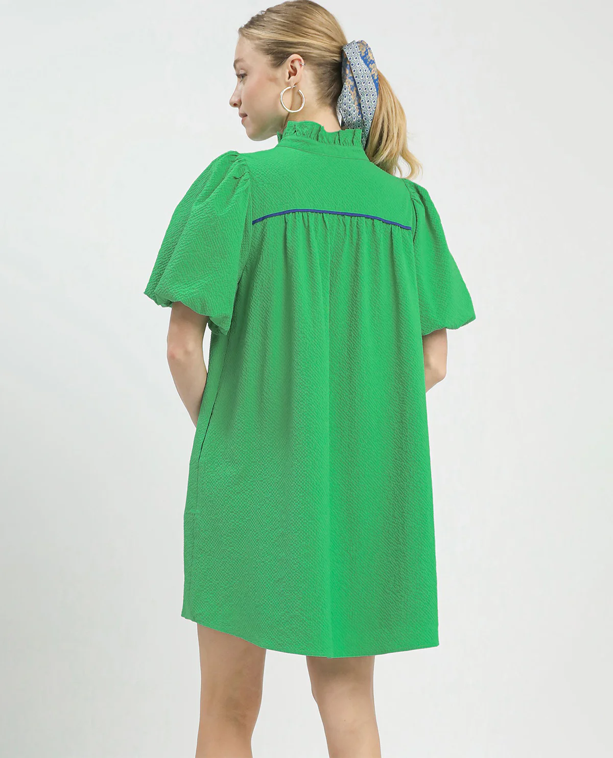 Umgee Bubble Sleeve Solid Seersucker Dress - Image 6
