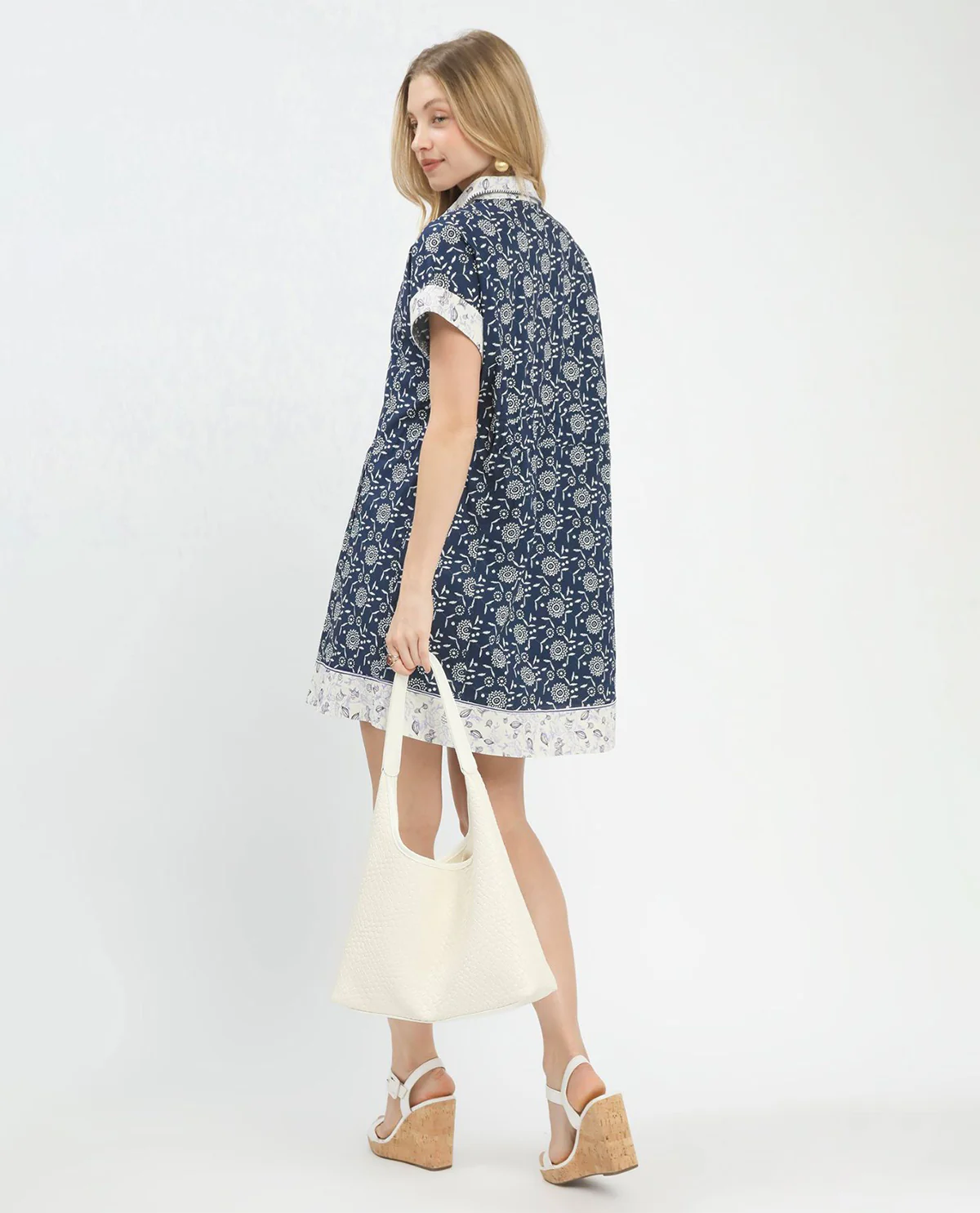 Umgee Dolman Sleeve Polo Mini Dress Navy - Image 3