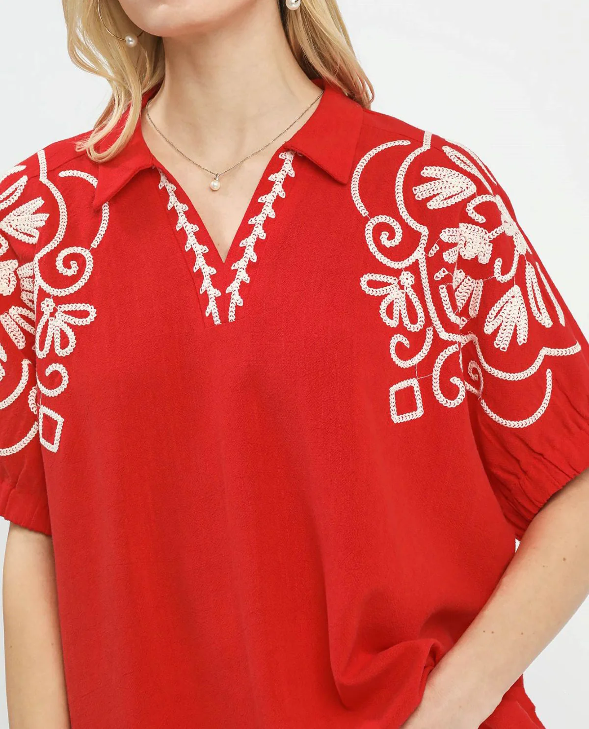 Umgee Embroidered Short Sleeve Blouse - Image 5