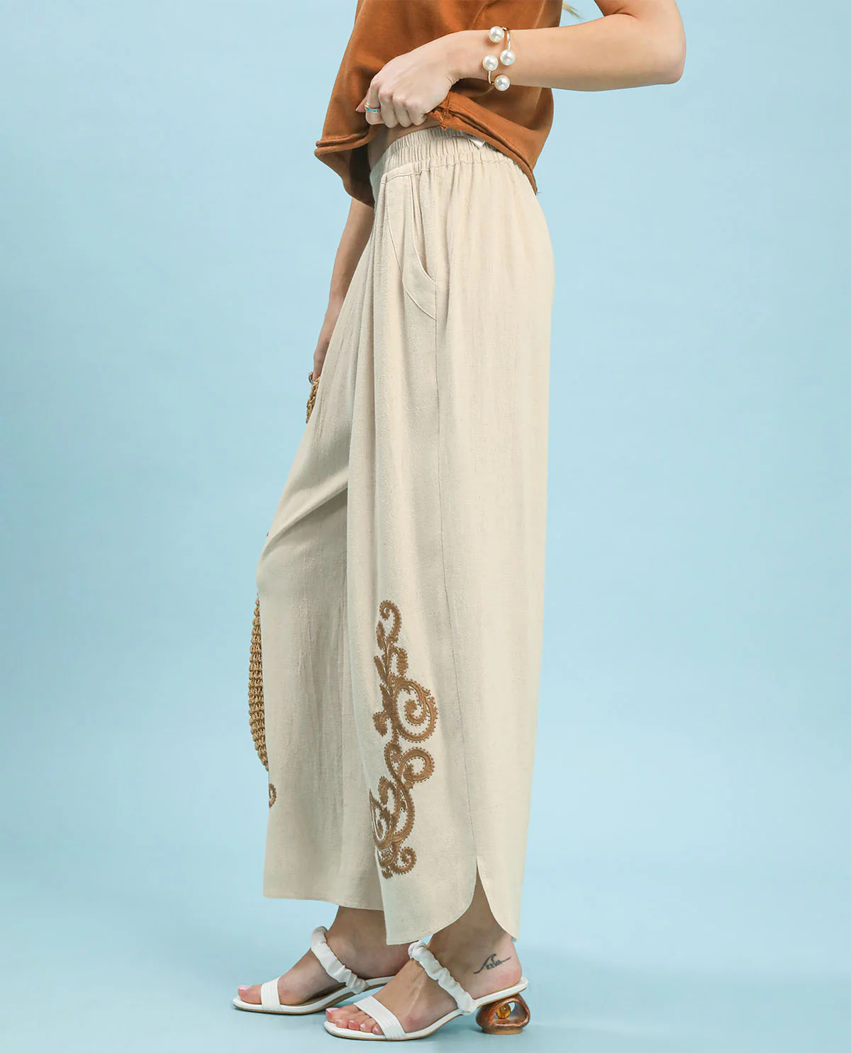 Umgee Embroidered Wide Leg Pant - Image 6