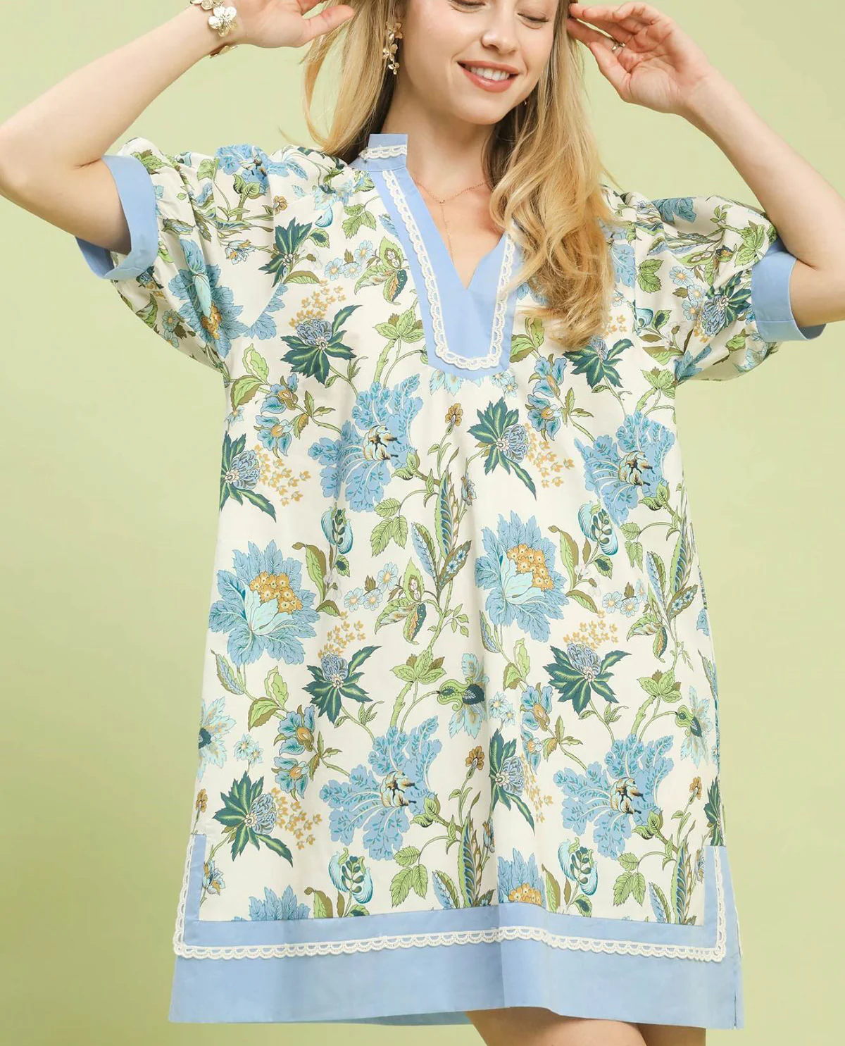 Umgee Floral Print Dress Blue - Image 2