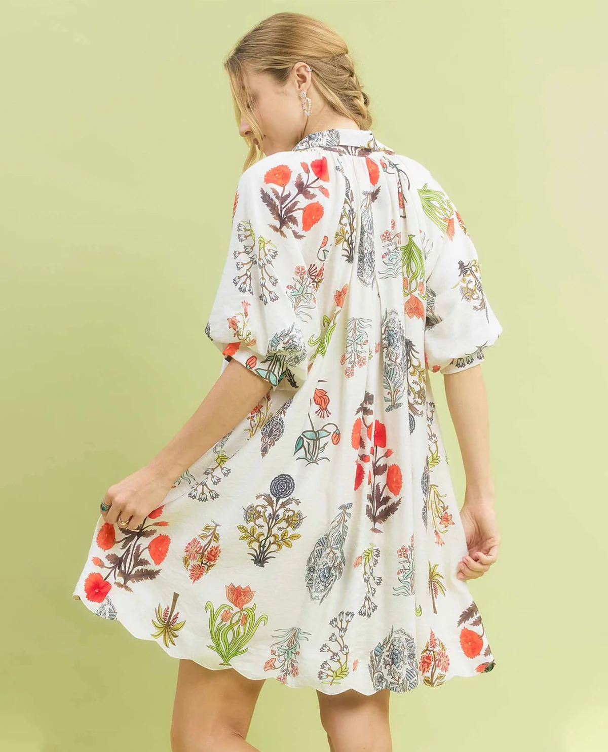 Umgee Floral Encyclopedia Print Mini Dress White - Image 2