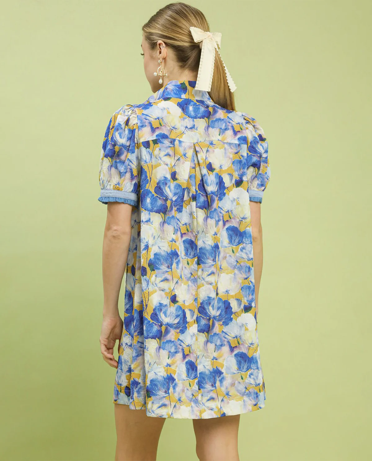 Umgee Floral Print High Neck Midi Dress Blue - Image 2
