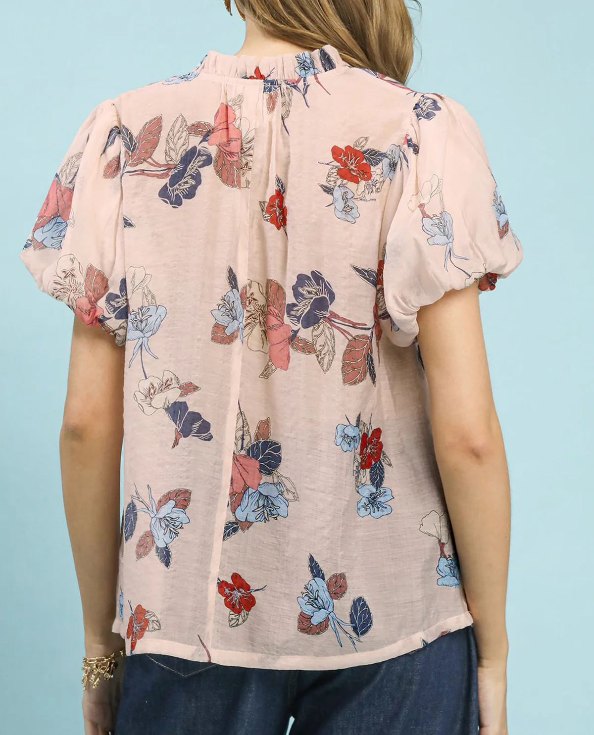 Umgee Floral Print Lace Trim Top Pink - Image 2