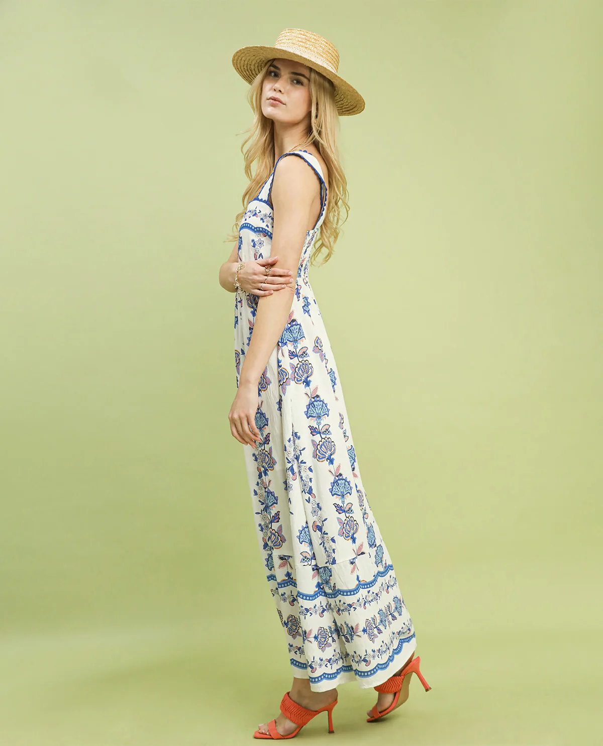Umgee Floral Print Tiered Dress Blue - Image 2