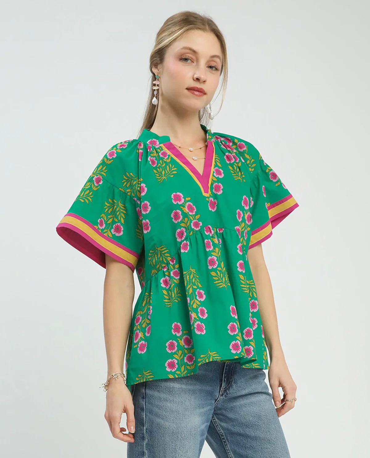 Umgee Floral Print Top Green - Image 2